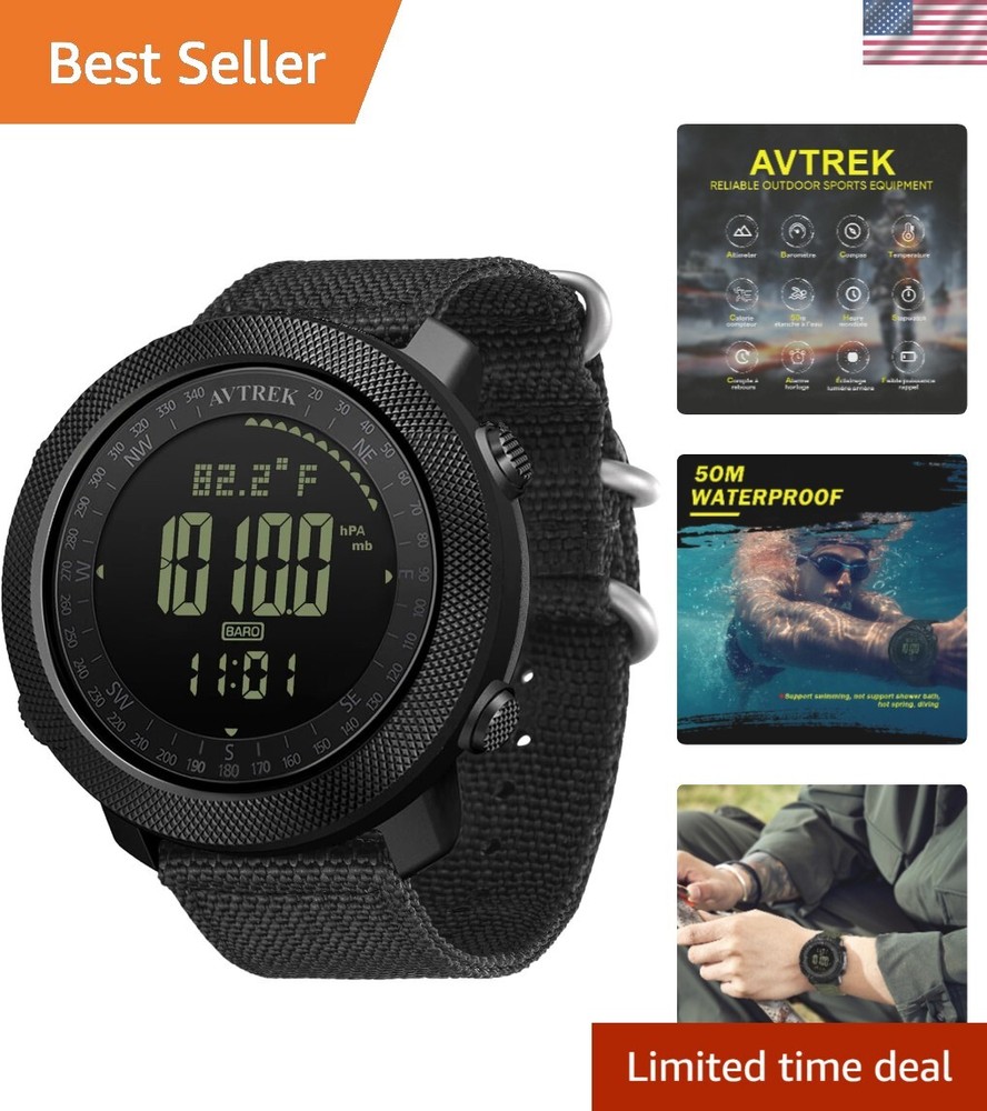 Men’s Rugged Digital Hiking Sport Watch with Tactical Military Compass and Durable Design