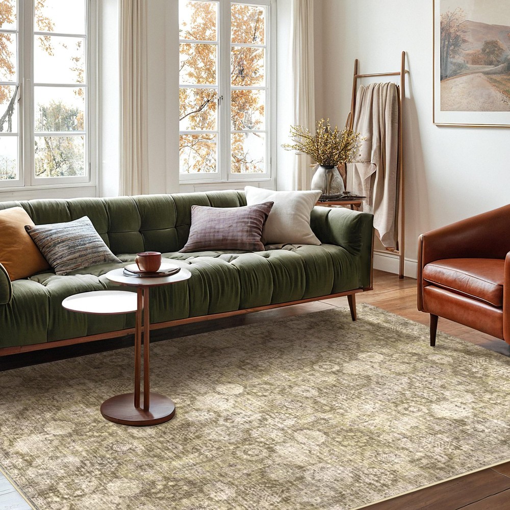 8x10 Olive Green Washable Moroccan Trellis Rug for Living Room