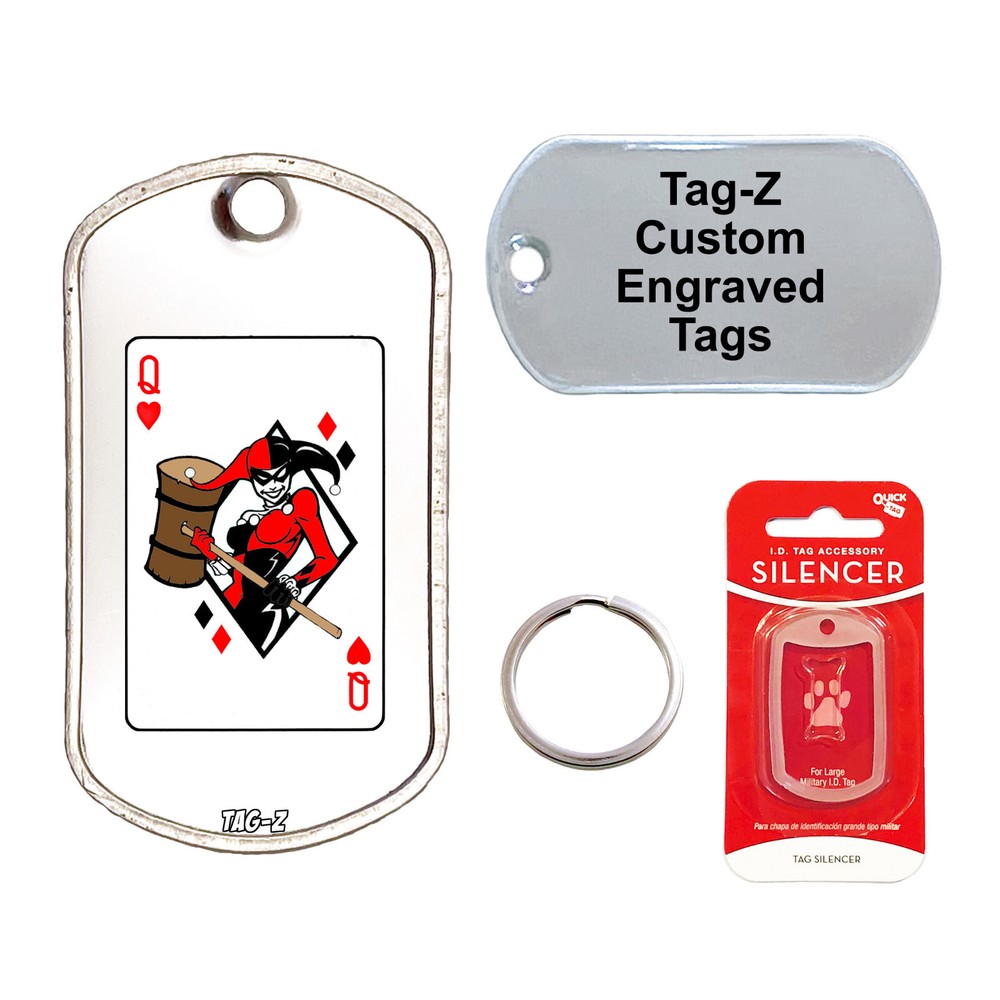 QUEEN OF HEARTS HARLEY CARD  - CUSTOMIZED - PET TAG - MILITARY Shape - Tag-Z