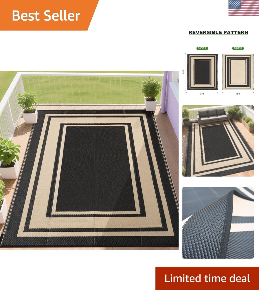 Elegant 8' x 10' Reversible Outdoor Rug - Waterproof & UV-Resistant Design
