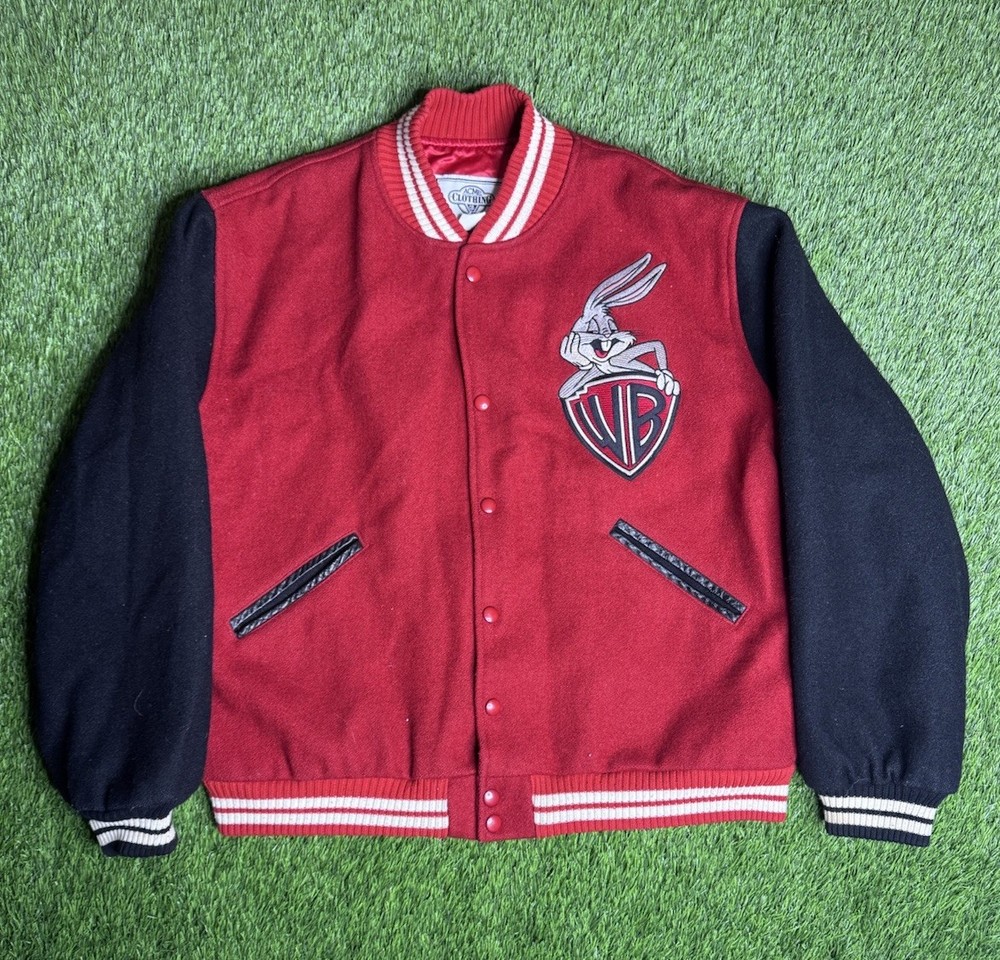 Vintage 90s Warner Bros Looney tunes Bugs Bunny Varsity Jacket Size Large. ACME