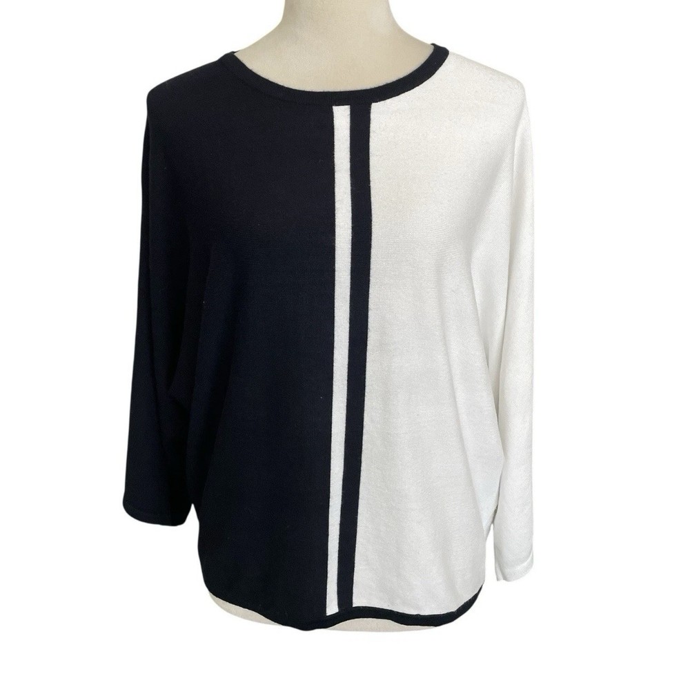 Magaschoni Two Tone Elegant Minimalist Black White Women’s Knit Top Size L