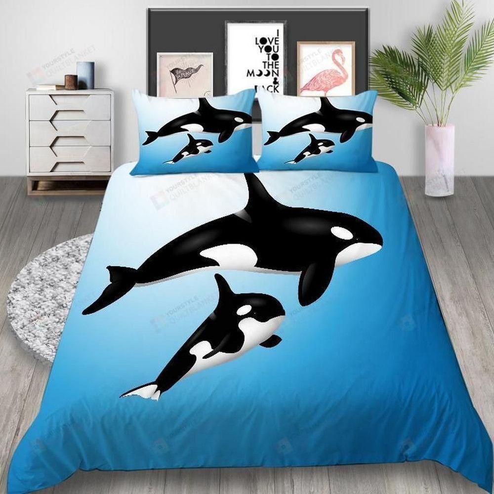 Whale Cartoon Cute Gift Birthday Christmas Thanksgiving Quilt Duvet Cover Set