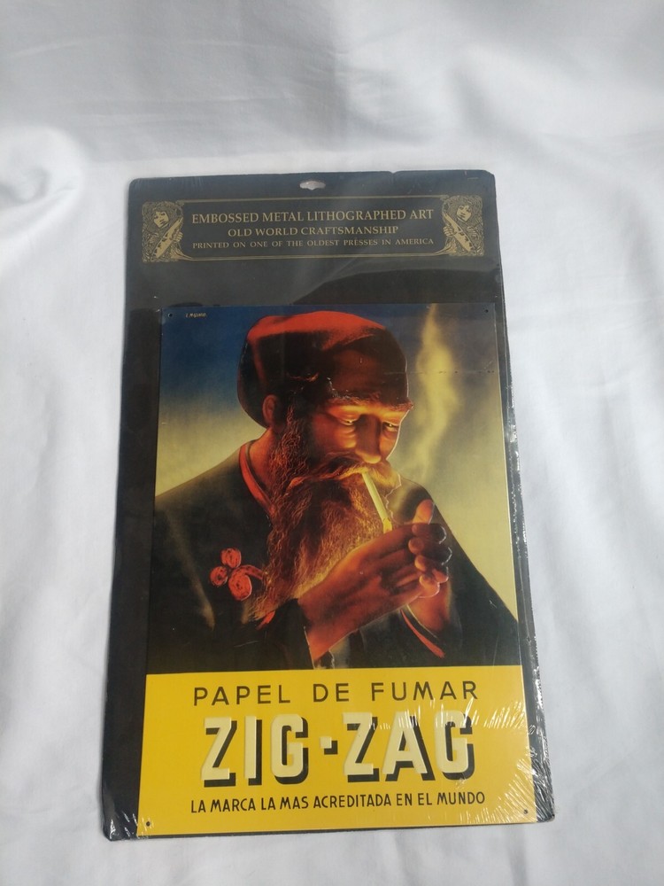 Vintage Zig Zag Rolling Papers Tobacco Tin Sign 60s 70s Retro Decor