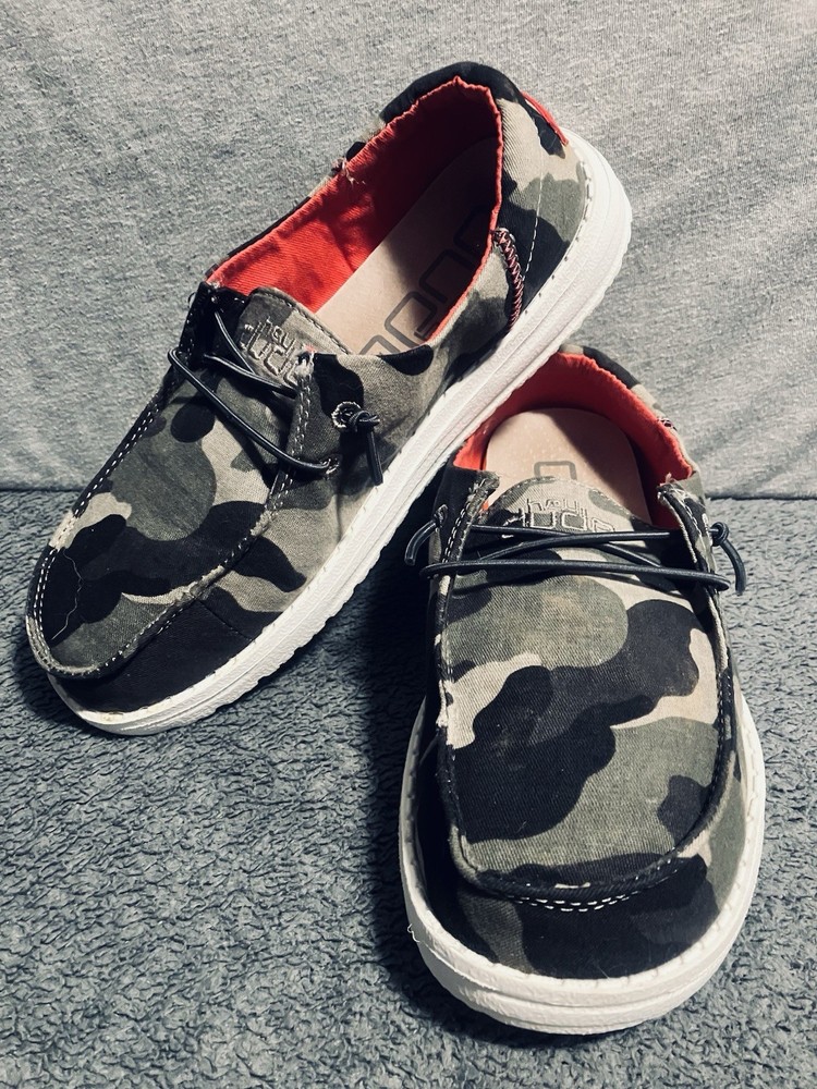 Hey Dude Wendy Youth Funk Camo &Pink Slip On Shoes Girls Y3 L4 GR8 Shape ✅ Pics