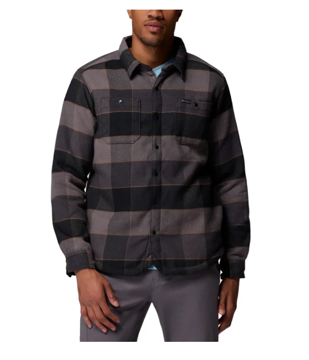 Columbia Men's Flannel Sherpa Lined Shirt Jacket Plaid Black Size XL