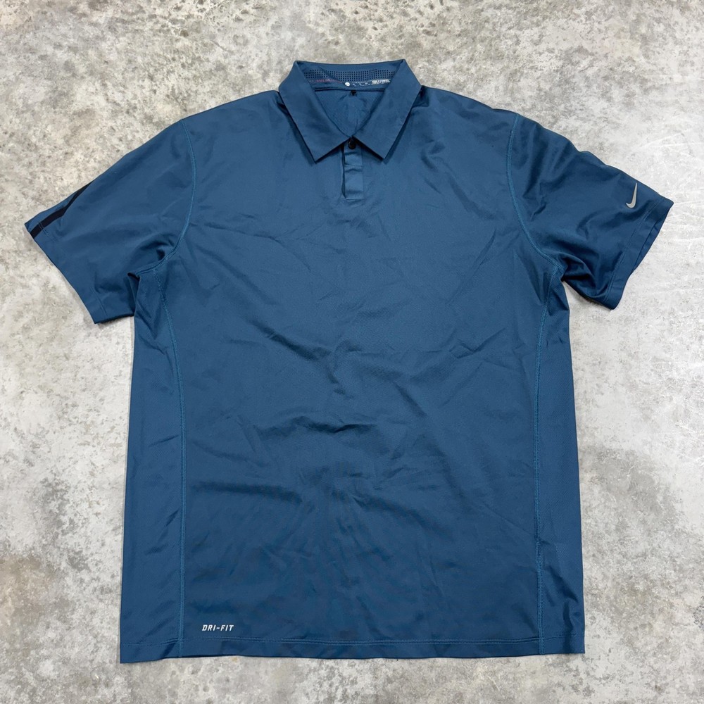 Nike Tiger Woods Collection Polo Shirt Mens XL Blue Dri-Fit Golf Performance