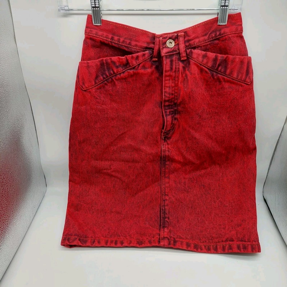 Pasta High Waist Red Black Jean Skirt Women Size 7 Y2K Length 21