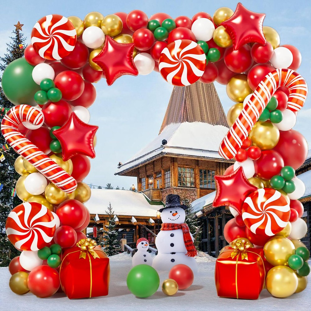 AobkDeco 151PCS Christmas Balloon Garland Arch Kit with Red White Golden Dark...