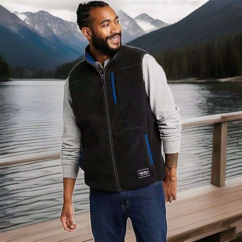 Eddie Bauer Chilali Fx Shearling Sherpa Fleece Vest Jacket for Men Size Medium