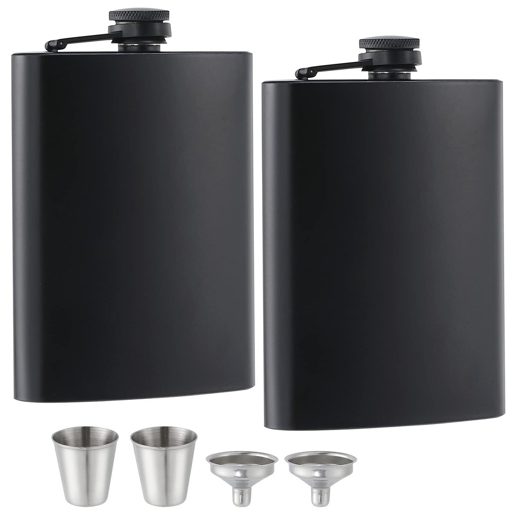 2 pcs Flask for Liquor for Men Matte Black 8 Oz Stainless Steel Leak proof wi...