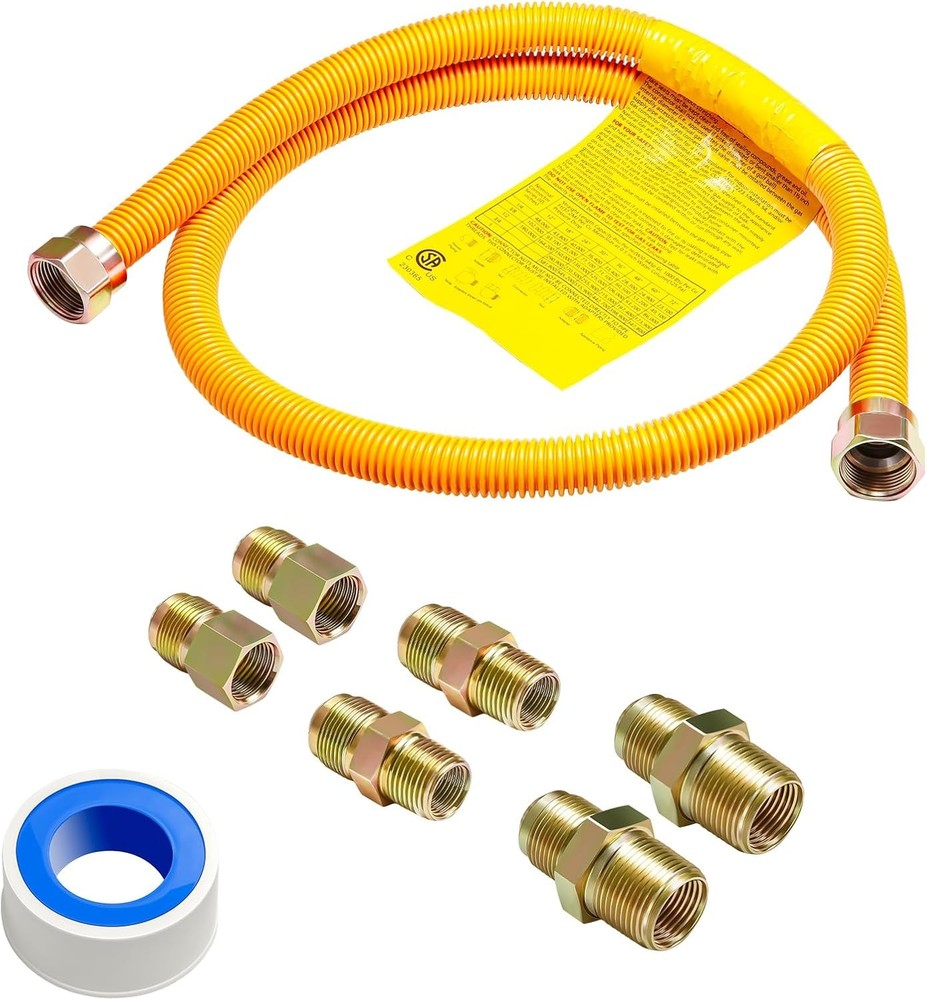 48-Inch Flexible Yellow Gas Line Connector Kit for Stoves Dryers Water Heaters