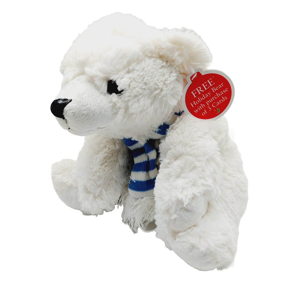 Animal Adventure Plush White Polar Bear With Blue White Scarf Stuffed Animal 10”