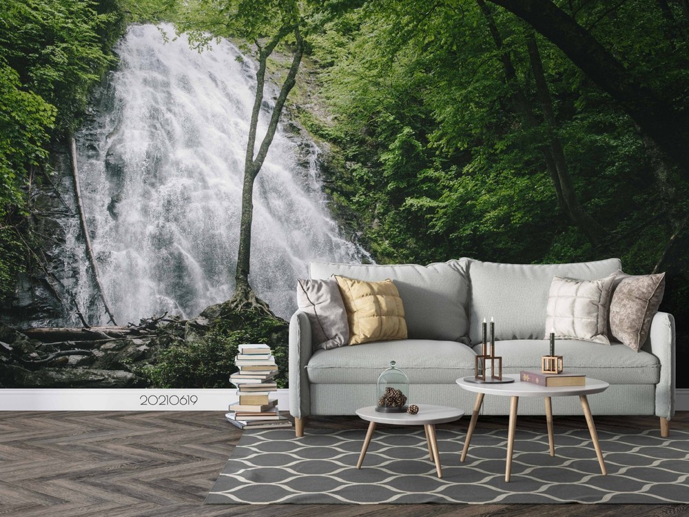 3D Forest Waterfall Landscape Wall Murals Wallpaper Murals Wall Sticker 3
