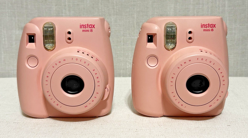 2 Instax Mini 8 Fujifilm Instant Film Cameras Pink Tested & Work Great Condition