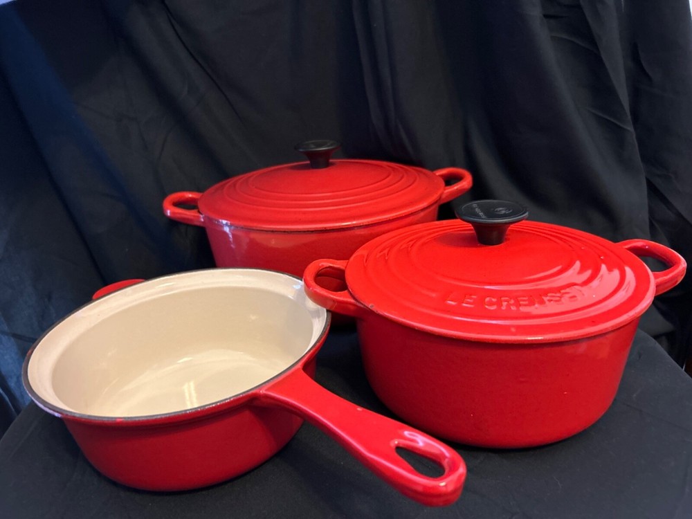 Retro Red Le Creuset Enameled Cast Iron 5-Piece Cookware Set