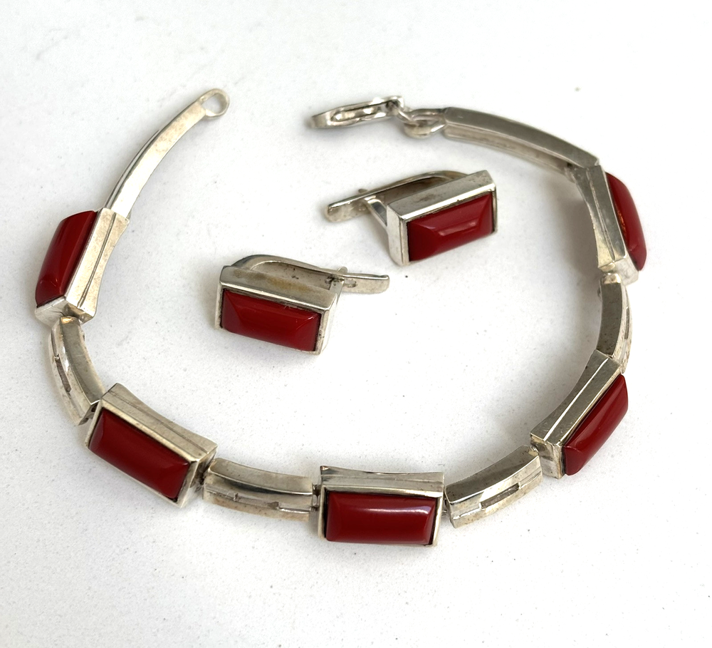 Vintage Sterling Silver Bracelet and Matching Earrings Set ~ 20.4 grams