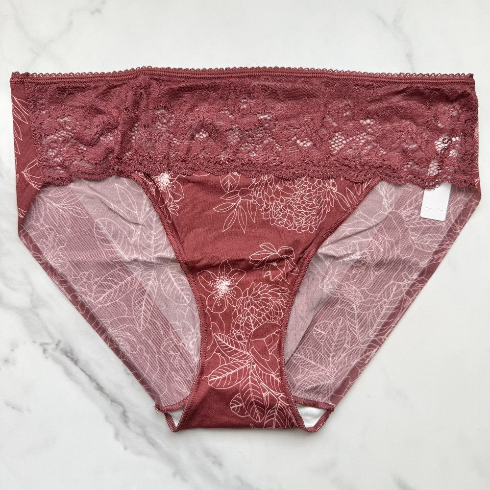 Soma Vanishing Edge Microfiber With Lace Hipster Panty Garden Vermillion SZ XL