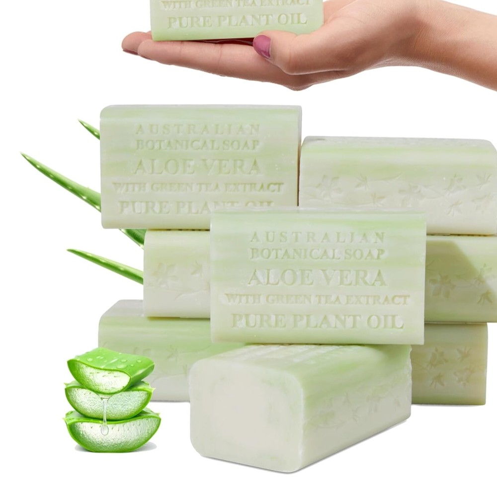 Luxury Aloe Vera Green Tea Soap Bars Set of 8 for Gentle Cleansing 6.6 OZ
