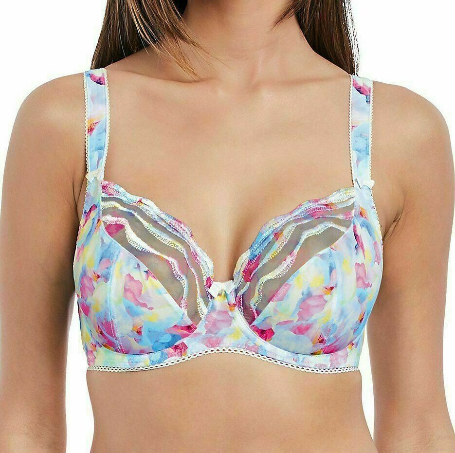 Freya Jewel Garden Bra Blue Multi Size 32B Underwired Plunge Balcony 3891 New