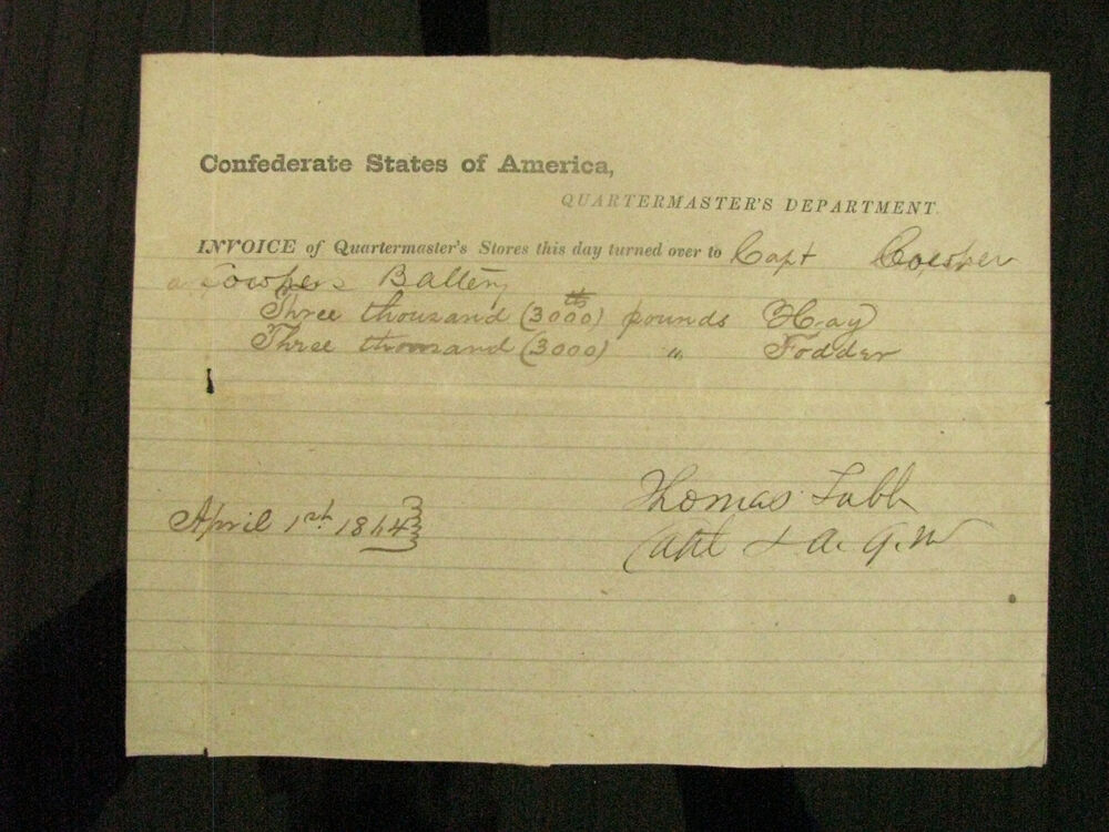 CIVIL WAR FAIRFAX COURTHOUSE SOLDIER SOUVENIR - A REBEL ARTILLERY INVOICE 1864
