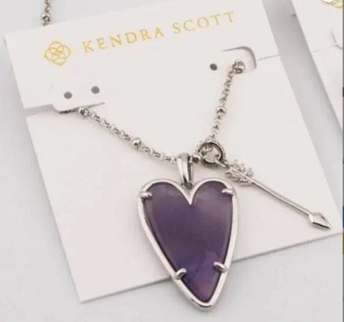 😍 Kendra Scott Ansley Heart Silver Pendant Necklace Arrow charm Purple Amethyst