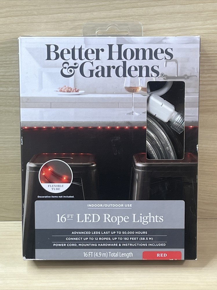 Better Home & Garden 16ft LED Rope Lights Daylight Indoor/Outdoor Red LED