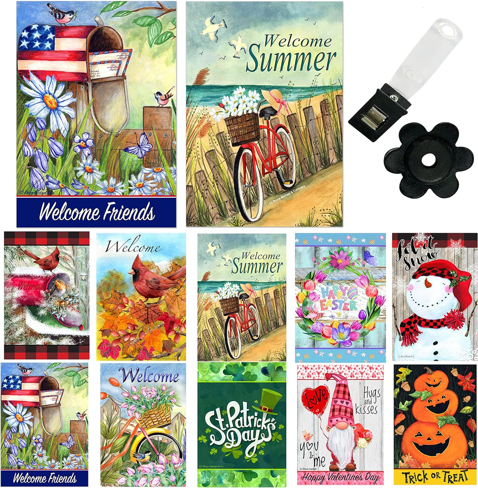 Seasonal Garden Flags Set of 10 12X18 Inch Double Sided Yard Flag with Anti-Wind-image