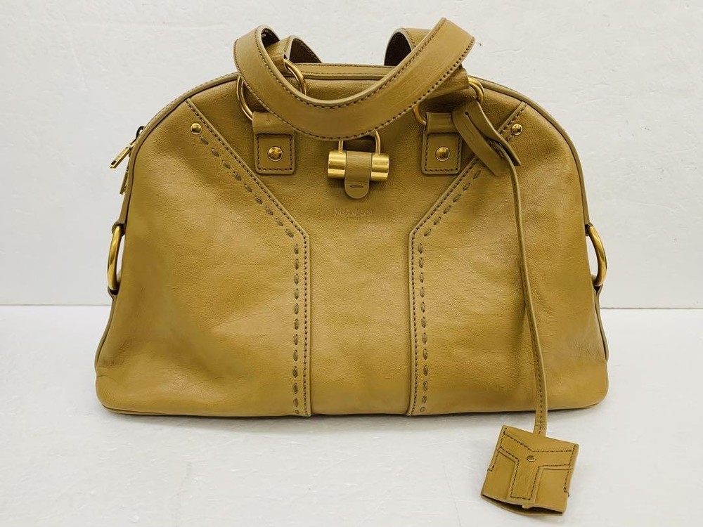 Yves Saint Laurent YSL Beige Leather Handle Bag Authentic F0606531