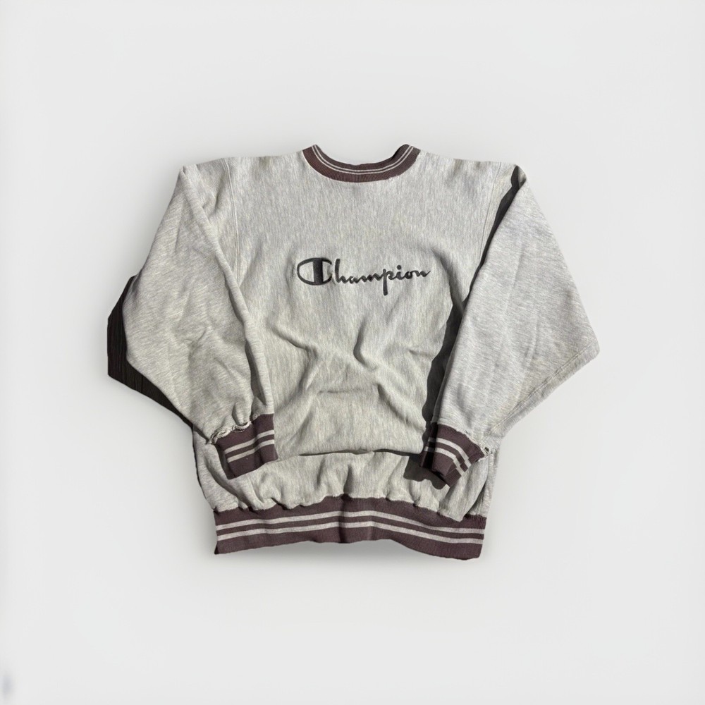 VTG Champion Reverse Weave Crewneck Embroidered Spellout Size XL Gray Made inUSA