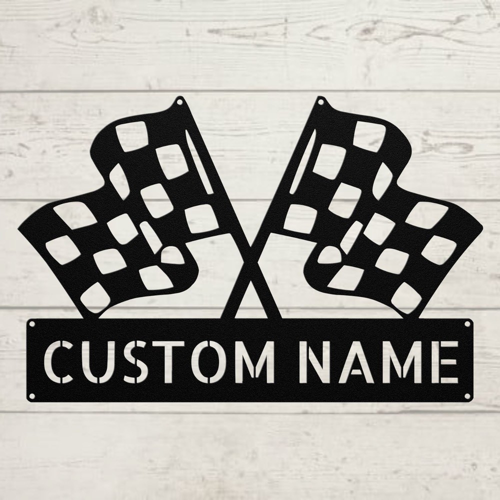 Custom Checkered Flag Metal Sign Home Motorsport Decor Gift for Race Lovers