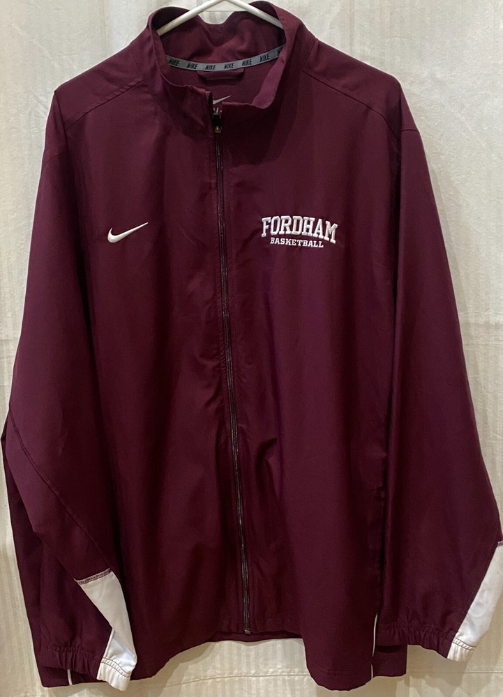 Nike Dri-Fit Fordham Rams Basketball Windbreaker Jacket Mens 2XL Maroon Full Zip