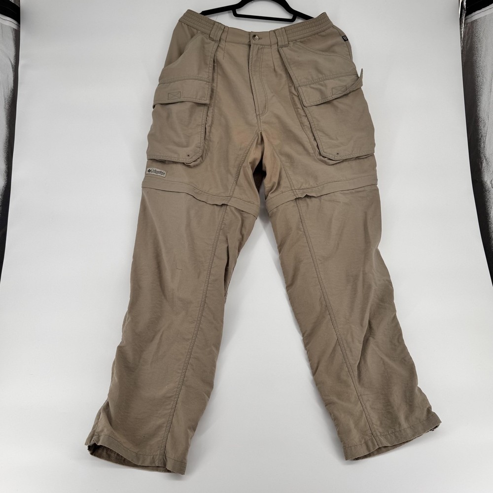 Columbia Pants Mens Small Khaki Cargo Convertible Zip Off Hiking Outdoor Trail