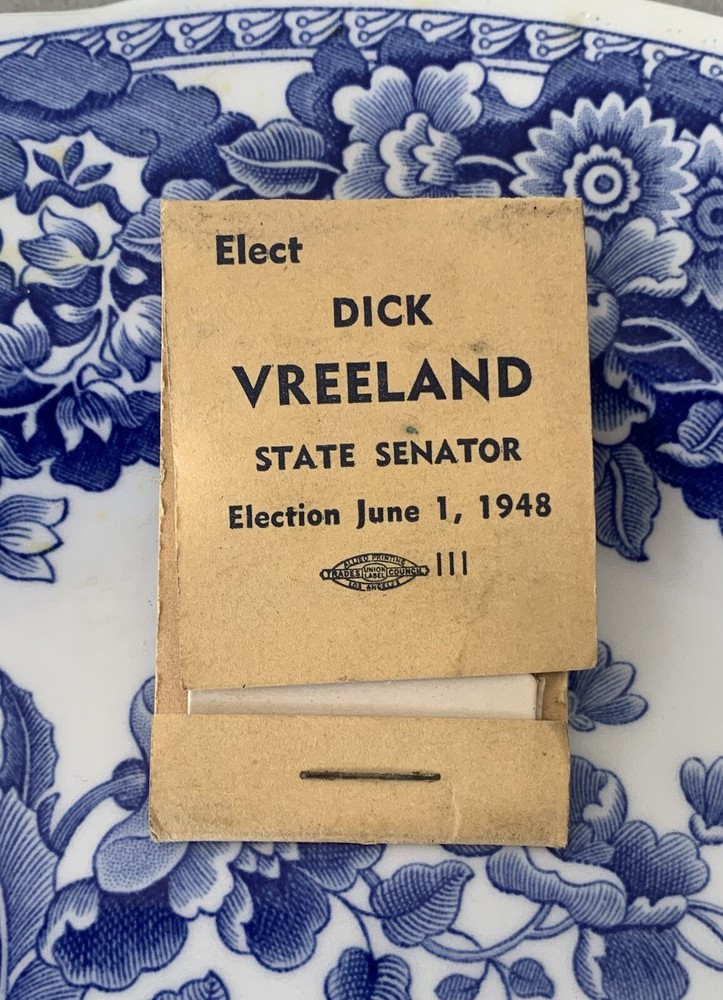 Vote for State Senator 1948 ~ Dick Vreeland ~ Vintage Matchbook Sew Kit
