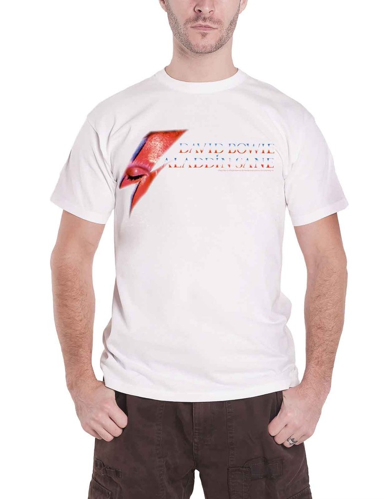 David Bowie T Shirt Aladdin Sane Eye Flash Logo Official Mens New White Size XXL
