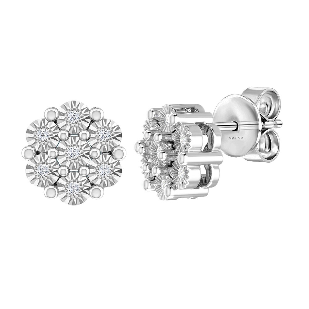 V3 Natural White Diamond Sterling Silver Floral Earrings for Women