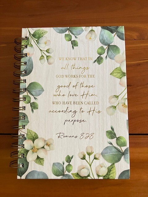 Spiral Hardcover Lined Scripture Journal Christian Art Gifts- Romans 8:28