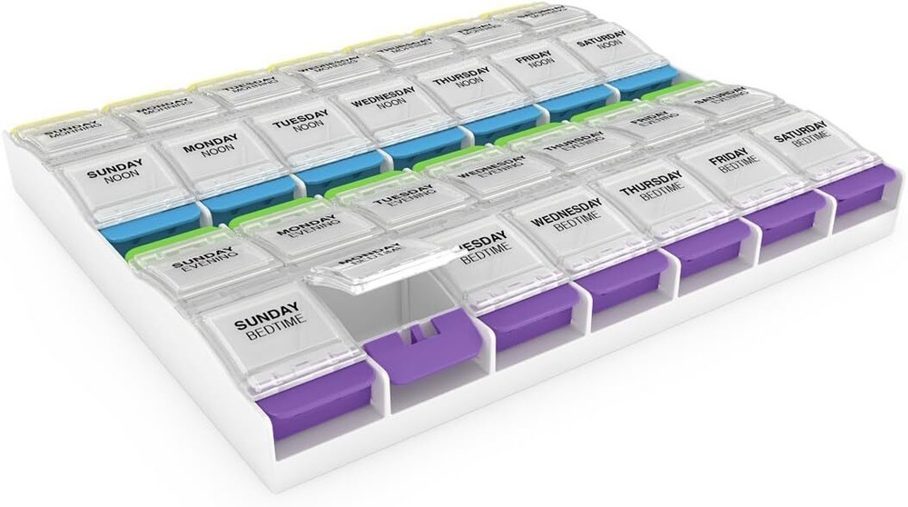 Ezy Dose Weekly (7-Day) Pill Organizer, Vitamin and Medicine Box, White/Clear