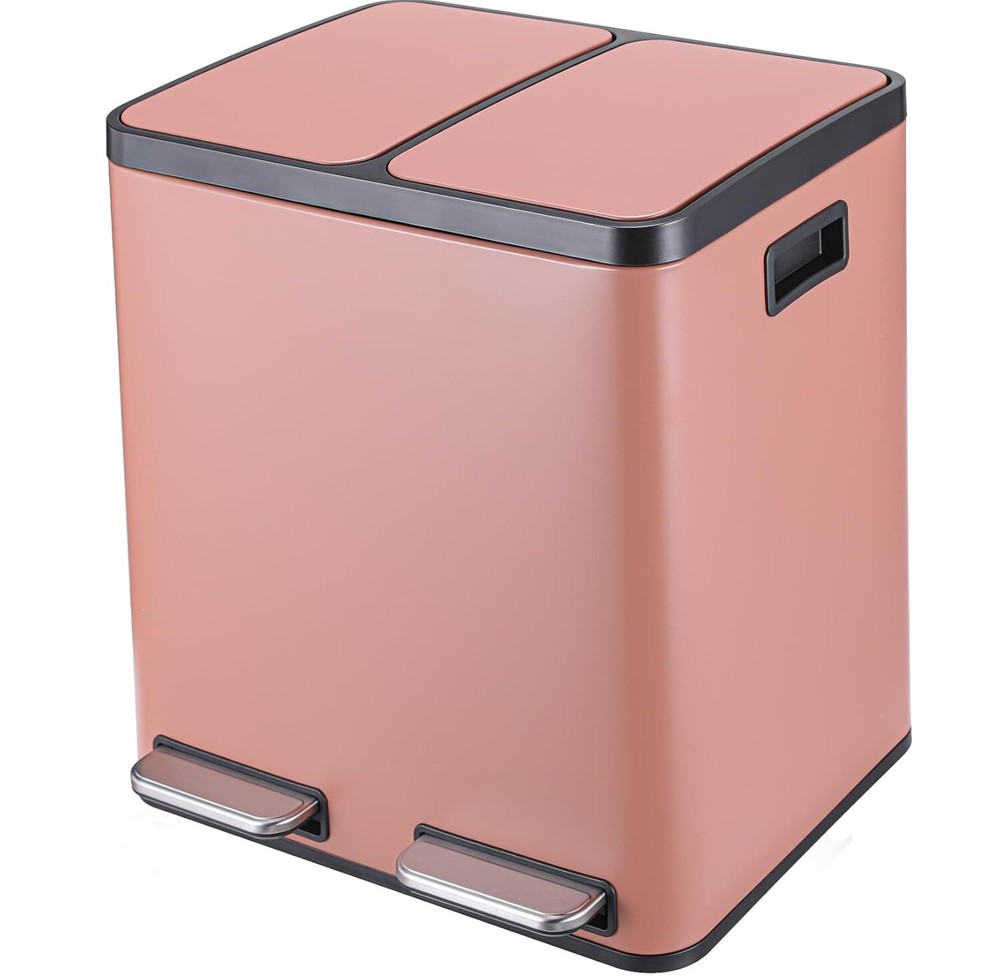 8 Gallon Stainless Steel Dual Trash Can Dual Compartment Step On Garbage Bin