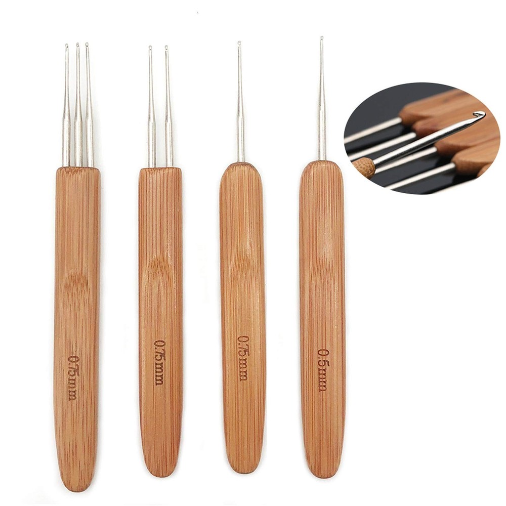 4pc Dreadlock Crochet Needle Hook Set 0.5mm 0.75mm Hair Tool