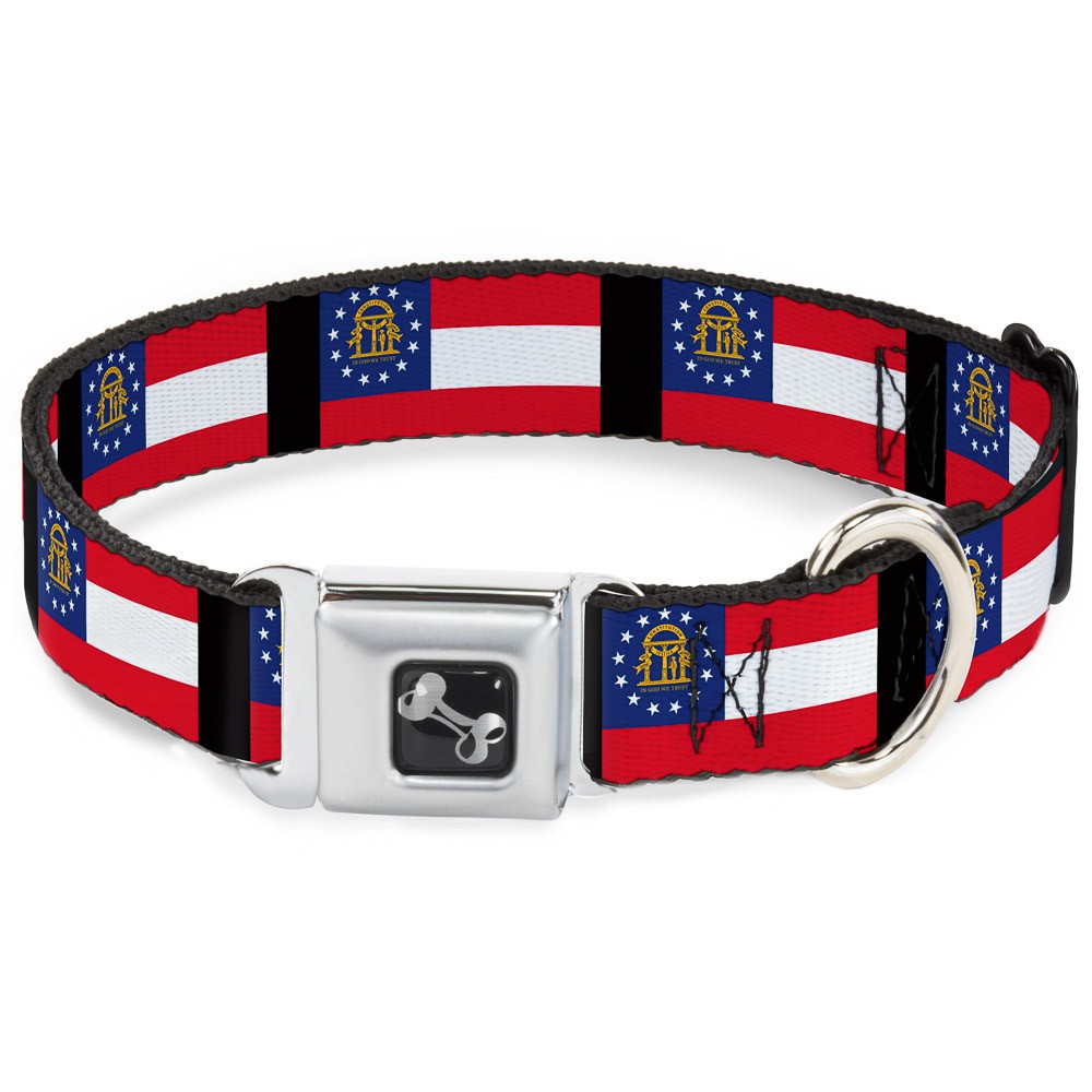Dog Collar Bone Georgia Flags/Black Medium 11-16.5