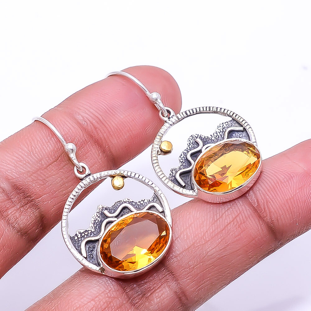 Citrine Handmade 925 Sterling Silver Earrings 1.37 Inches E_9281_180_50