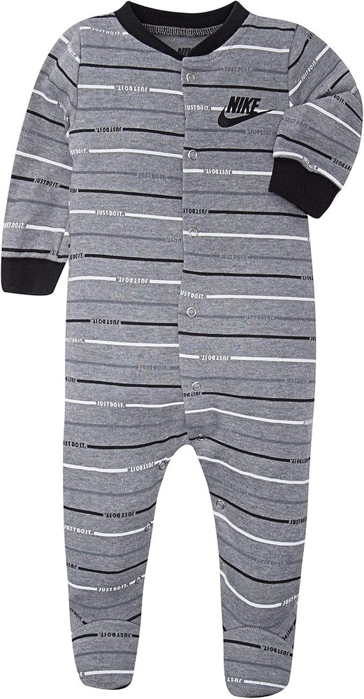 Nike Baby Boy Footed Zip Coverall Gray & Black Striped 9M