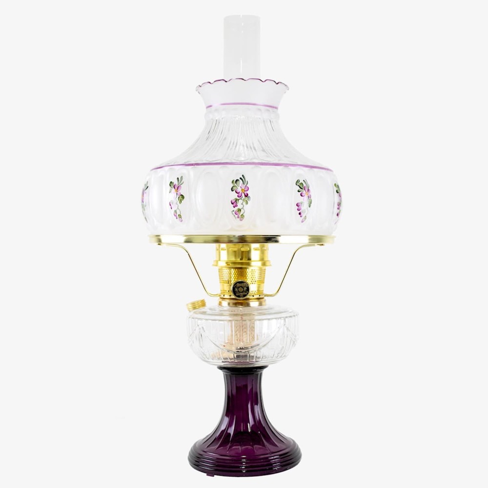 Aladdin Clear Over Amethyst Lincoln Drape Table Oil Lamp with Rose Shade, Brass
