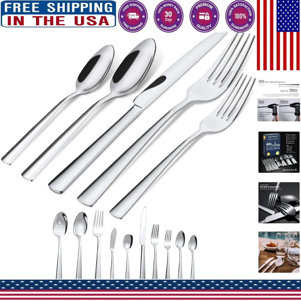 Stylish 45-Piece Silver Cutlery Set with Steak Knives - Perfect for Entertaining