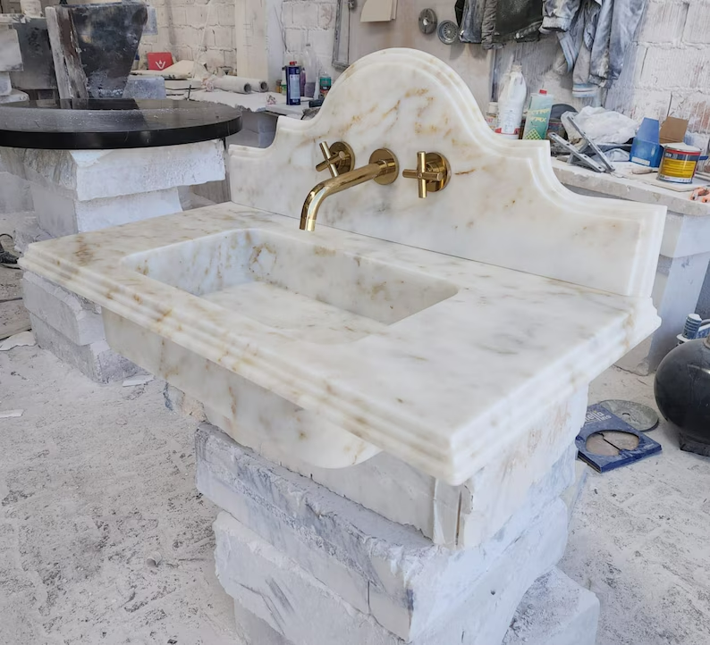 Calacatta Viola Marble Sink with Matching Backsplash