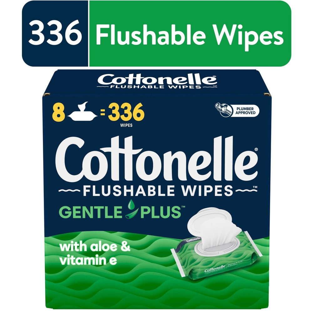 New Cottonelle Gentle Plus Flushable Wipes Cleaning Wipes, 8 Flip-Top Packs