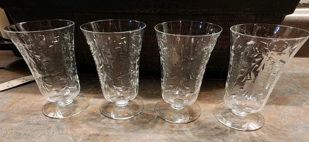 Crystal Etched Stemware, Cut Crystal, Juice Glasses Set Of 4 Vintage