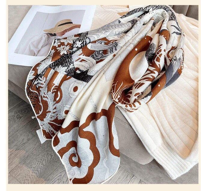 2025 New Boutique Pure Cashmere Ring Scarf Wrap Shawl Soft Printed 78x38