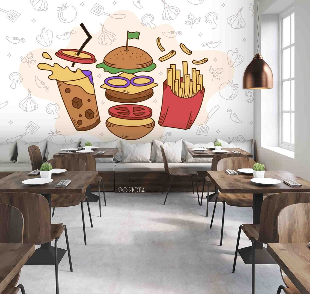 3D Fast Food Illustration Wall Murals Wallpaper Murals Wall Sticker